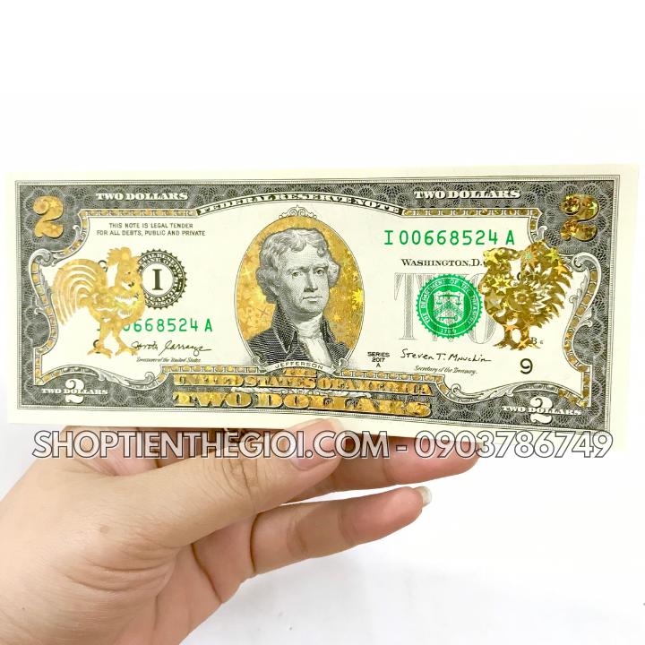 Tiền 2 USD in hình con Gà 3D nhũ vàng 